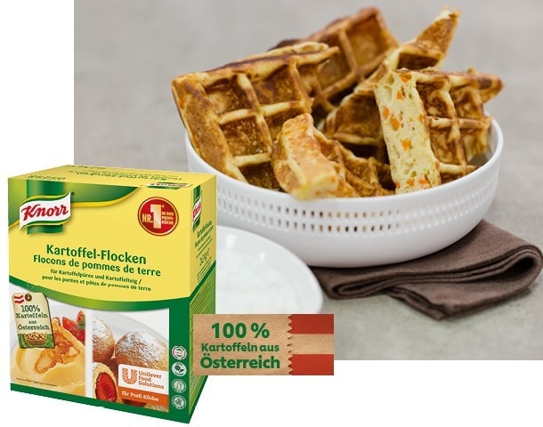 Eat by walking Kartoffel-Gemüsewaffel mit dreierlei Dip-Saucen