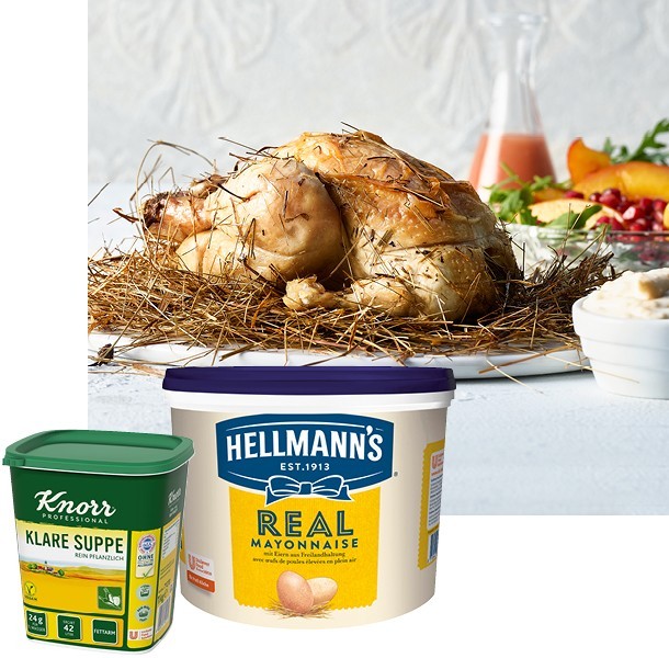 STUBENKÜKEN MIT BERGHEU GEGART