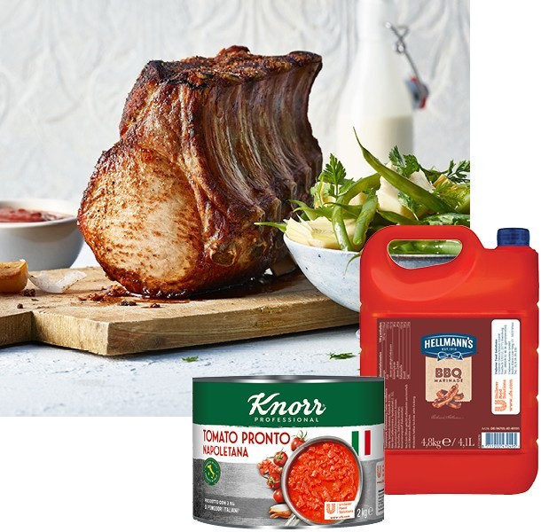 SCHWEINSKOTELETTE VOM GRILL MIT FISOLENSALAT