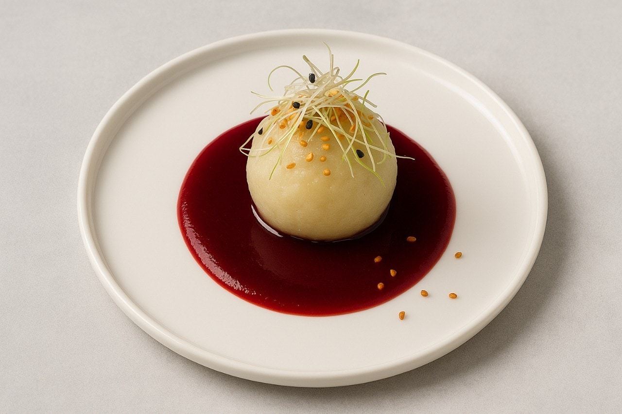 Teller mit Asia Knödel in Kirsch Sauce