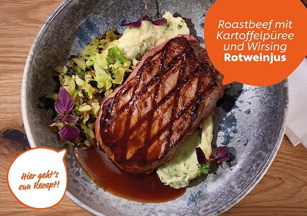 Roastbeef mit Kartoffelpüree und Wirsing Rotweinjus
