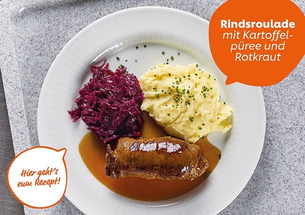 Rindsroulade mit Kartoffelpüree und Rotkraut