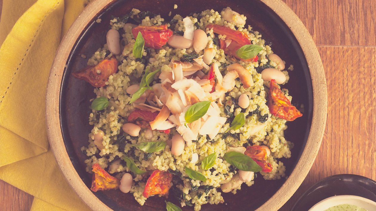 Salat Bowl mit Hirse, Kohl, Riesenbohnen, Basilikum-Dressing – Rezepte