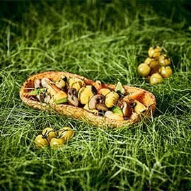 Gebratene Kürbis Nockerl mit Kürbiskernen und Paprika Hollandaise