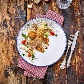 Gebackene Champignon auf Zitronenreis