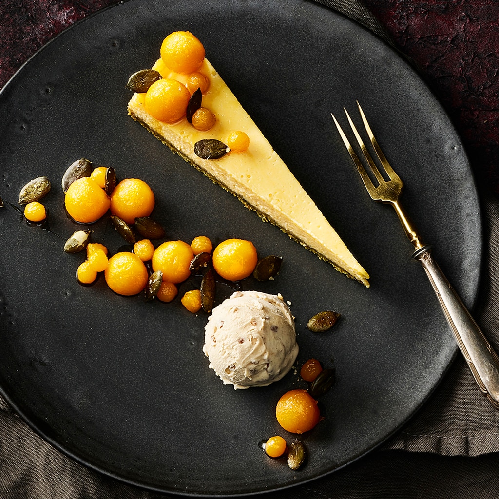 Kürbis-Cheesecake mit Zimteis