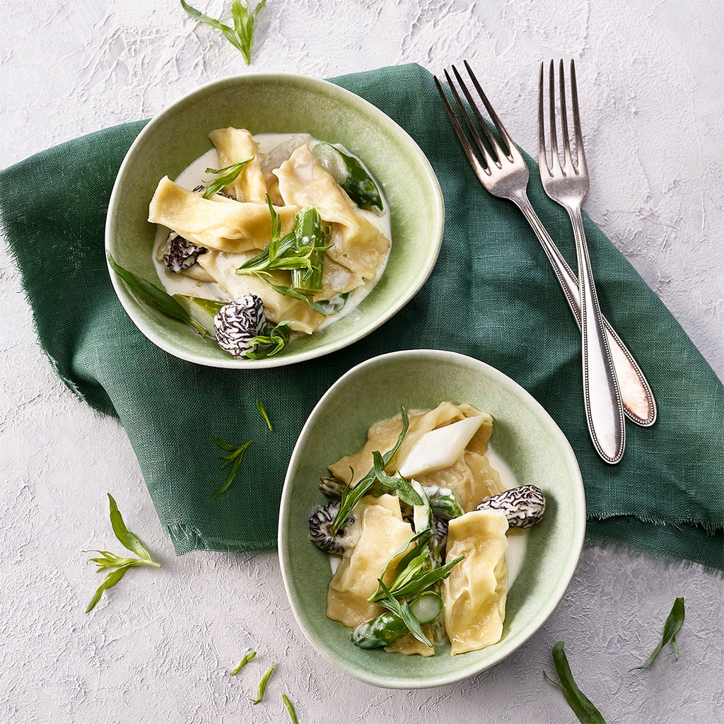 Spargelravioli mit Morcheln