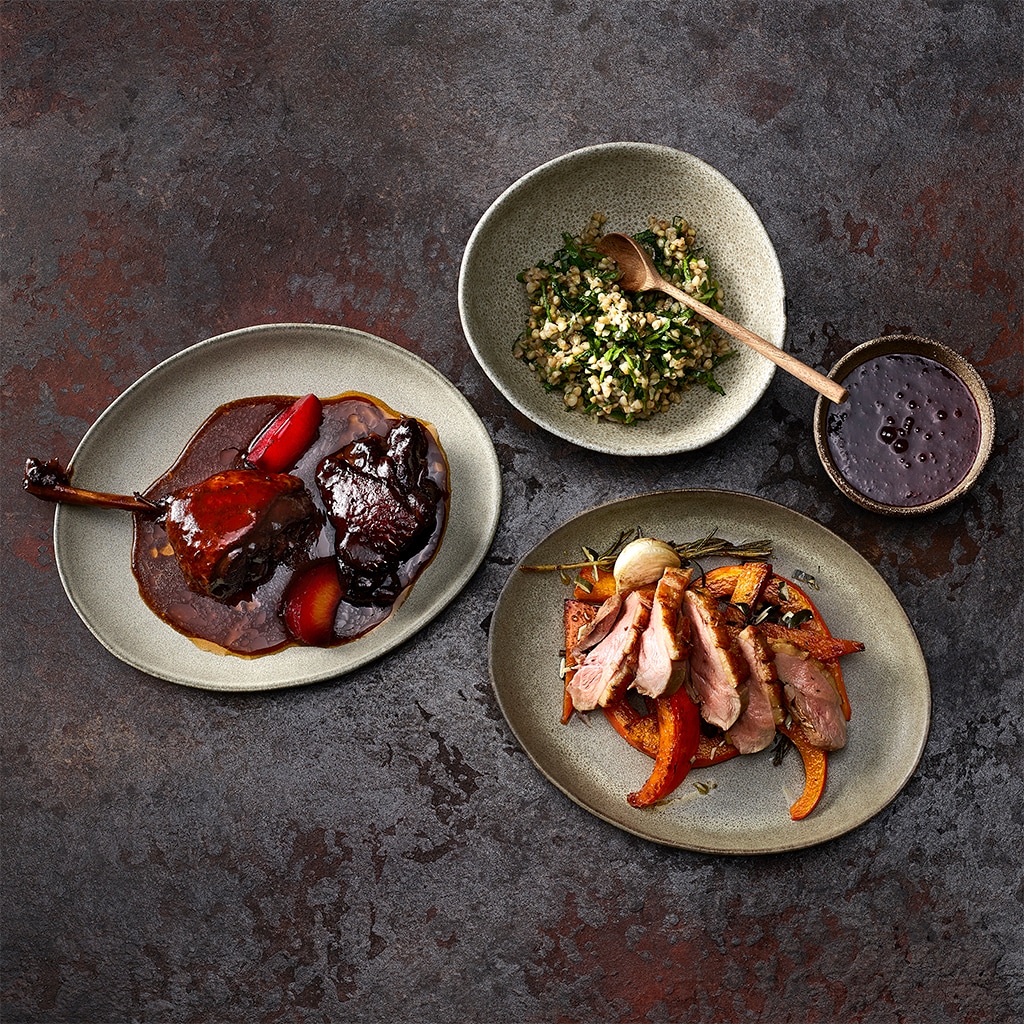 Ente in Zwetschgensauce mit Puschlaver Buchweizen und Kürbis