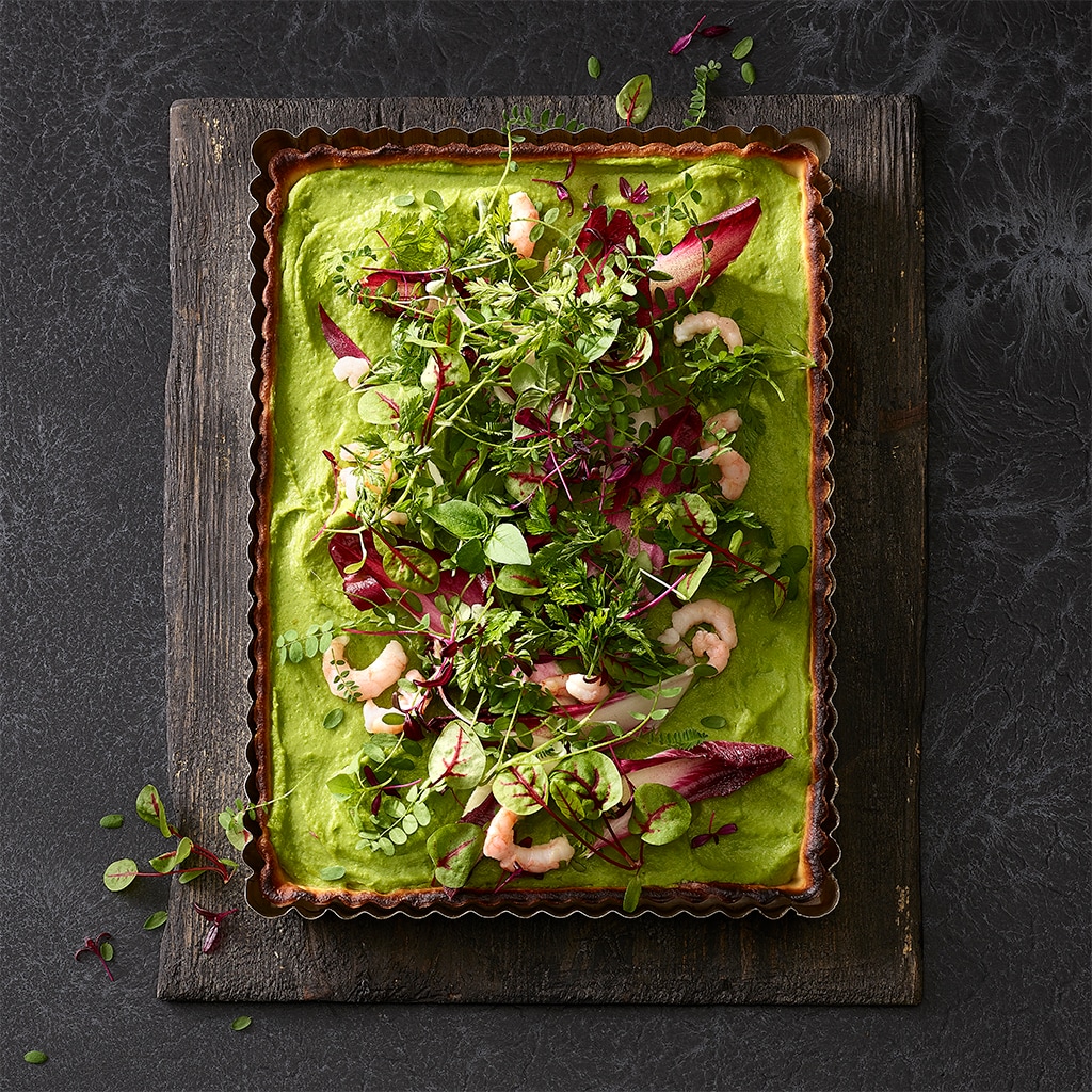 Avocado-Erbsentarte mit Kräutern