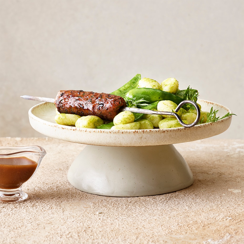 Faschierter Spieß vegan auf Bärlauch-Gnocchi
