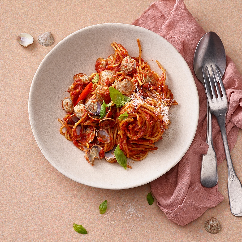 Tomaten-Spaghetti mit Vongole