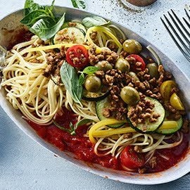 Spaghetti mit Gemüse, Tomatensauce und NoMince