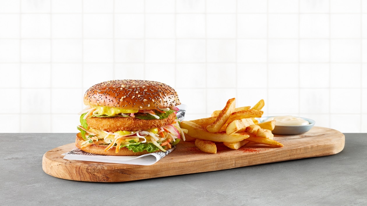 Crispy NoChicken Burger mit Mango-Mayo – Rezepte
