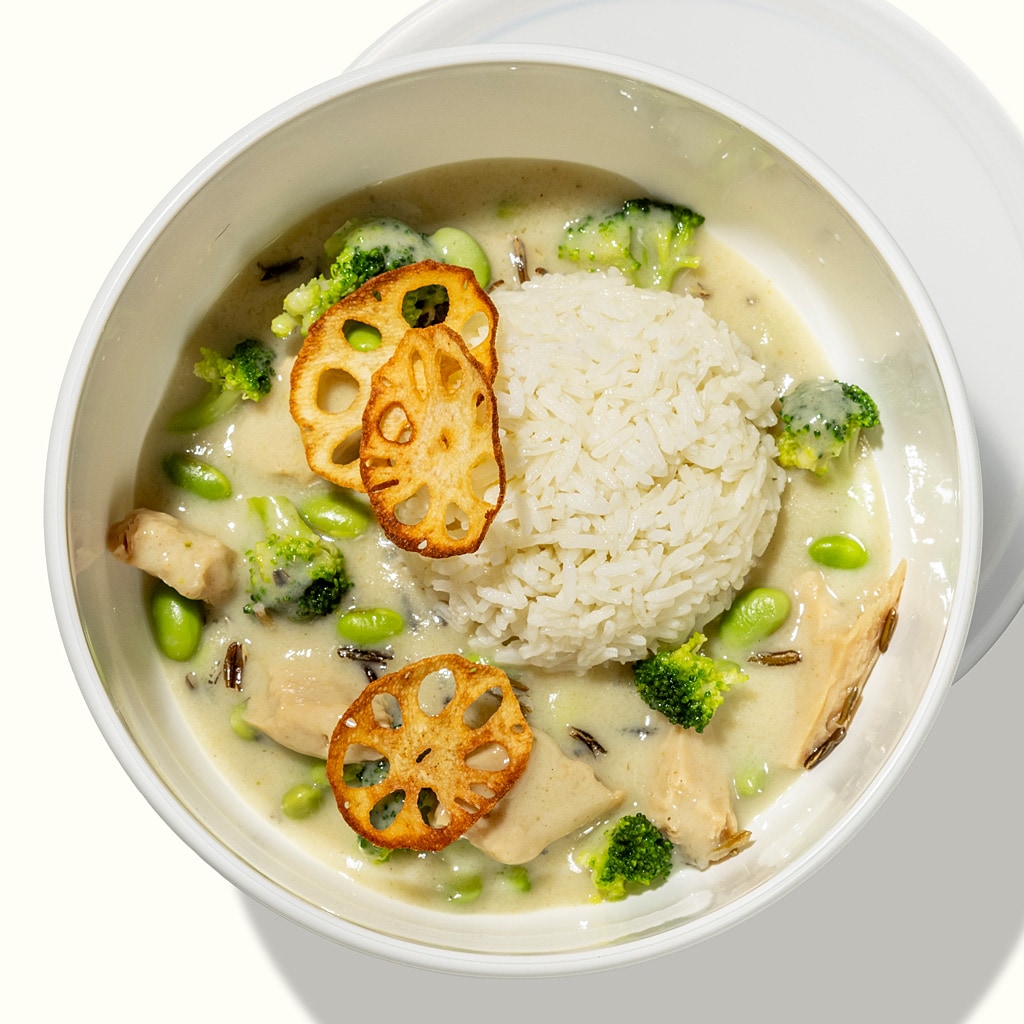 Hot Pot green Curry mit Duftreis und Lotuswurzelchips