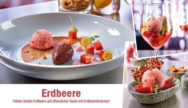 Luftige Schoko-Zitrus-Erdbeeren mit Sorbet & Butterkeks Crunch