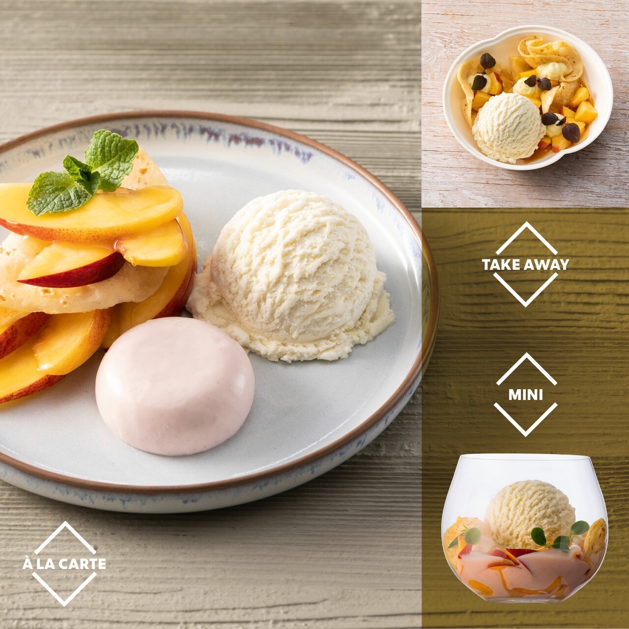 Pfirsich Melba à la Crêpes suzzet, Bourbon-Vanille, Pfirsich, Grand Marnier und warmer Himbeerschaum