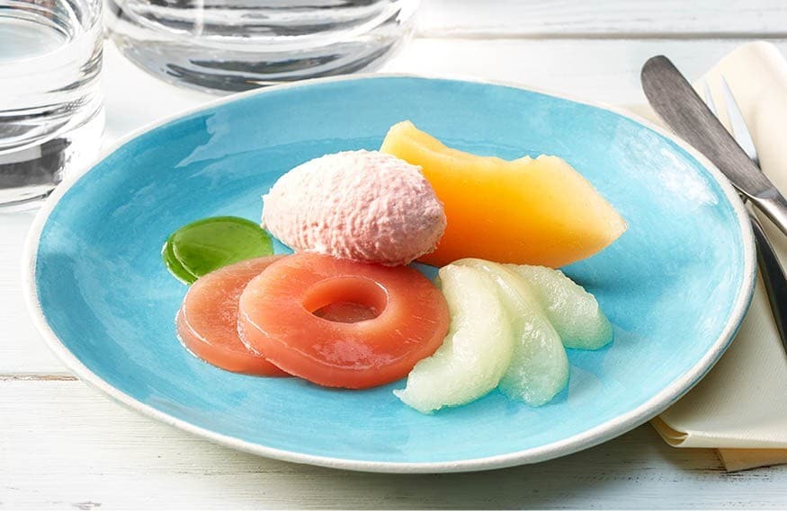  Schinken-Mousse mit Melonen in pürierter Form